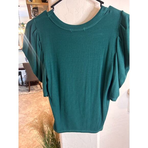Michael Stars Andrea Pleat Sleeve Rib Top OS MSRP $98 Emerald Green 💸BOGO🎉 - Picture 5 of 6